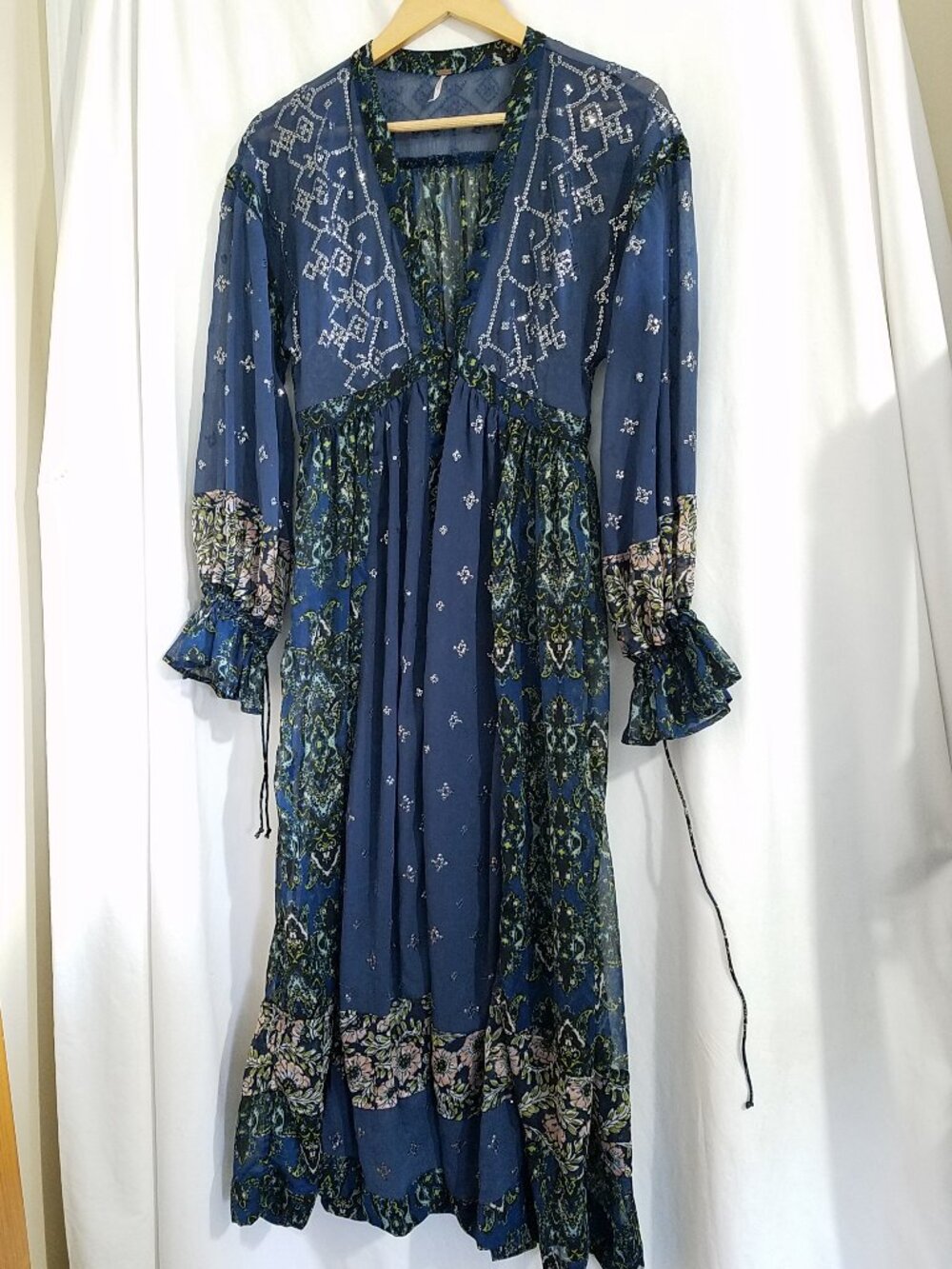 Free People Samira Embellished Chiffon Maxi Top — Size XS 🌸